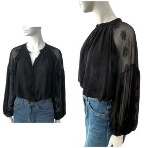 Zara Boho Sheer Sleeve Black Blouse